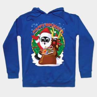 Happy Holidays Zapped Kat Santa and Rudolph by Swoot Hoodie